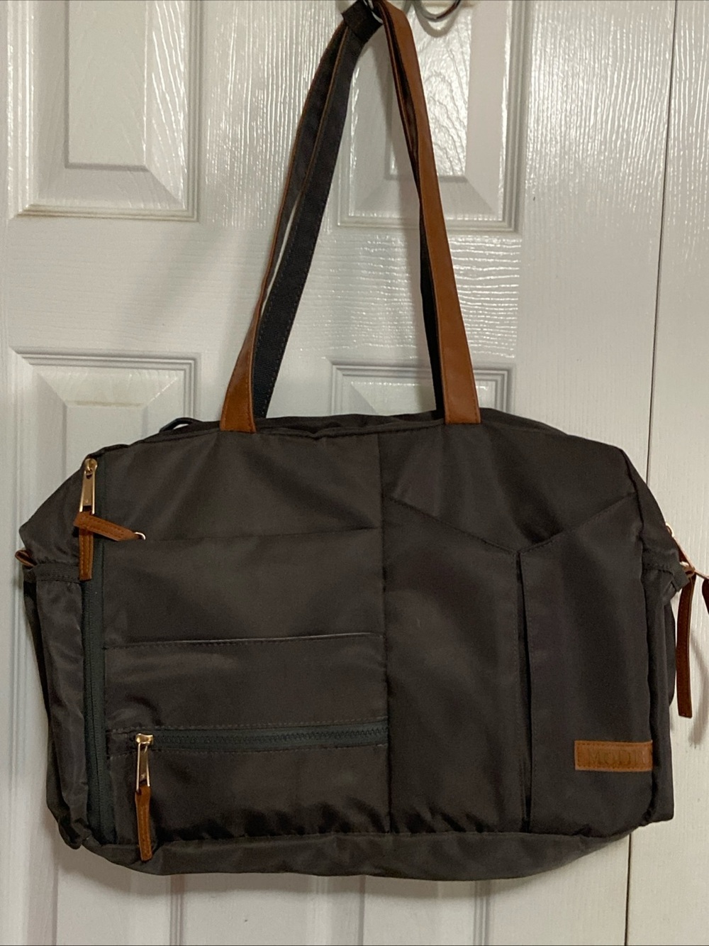 Black Baby Diaper Bag Tote with Brown Accents